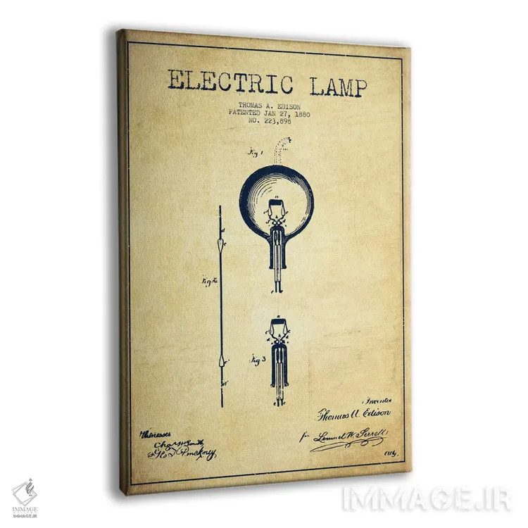 تابلو نقشهٔ اختراع چراغ برقی (قدیمی) اثر پیکسل کهنه (استودیو/نام هنری) - نمای پرسپکتیو محصول