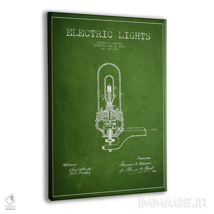 تابلو نقشهٔ اختراع چراغهای برقی (سبز) اثر پیکسل کهنه (استودیو/نام هنری) - نمای پرسپکتیو محصول