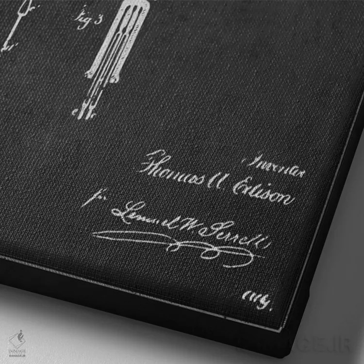 تابلو نقشهٔ اختراع چراغ برقی (ذغالی) اثر پیکسل کهنه (استودیو/نام هنری) - نمای نزدیک بافت بوم