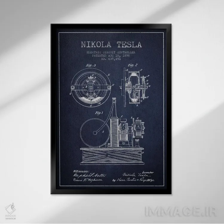 تابلو نقشهٔ اختراع مدار الکتریکی (سرمهای) اثر پیکسل کهنه (استودیو/نام هنری) - نمای قابدار مشکی