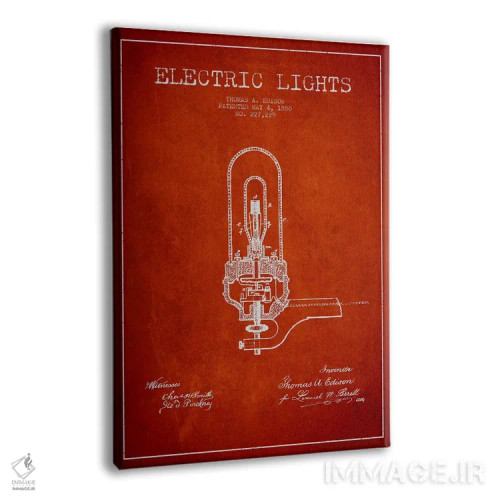 تابلو نقشهٔ اختراع چراغهای برقی (قرمز) اثر پیکسل کهنه (استودیو/نام هنری) - نمای پرسپکتیو محصول