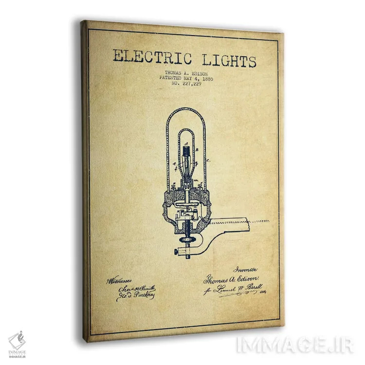 تابلو نقشهٔ اختراع چراغهای برقی (قدیمی) اثر پیکسل کهنه (استودیو/نام هنری) - نمای پرسپکتیو محصول