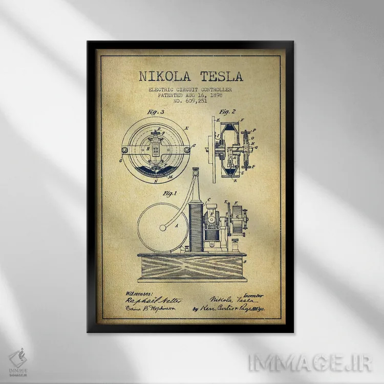 تابلو نقشهٔ اختراع مدار الکتریکی (قدیمی) اثر پیکسل کهنه (استودیو/نام هنری) - نمای قابدار مشکی