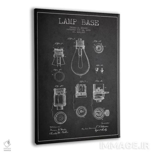 تابلو نقشهٔ اختراع پایه لامپ (ذغالی) اثر پیکسل کهنه (استودیو/نام هنری) - نمای پرسپکتیو محصول