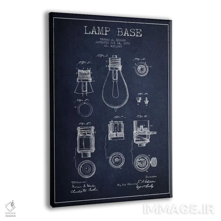 تابلو نقشهٔ اختراع پایه لامپ (سرمهای) اثر پیکسل کهنه (استودیو/نام هنری) - نمای پرسپکتیو محصول