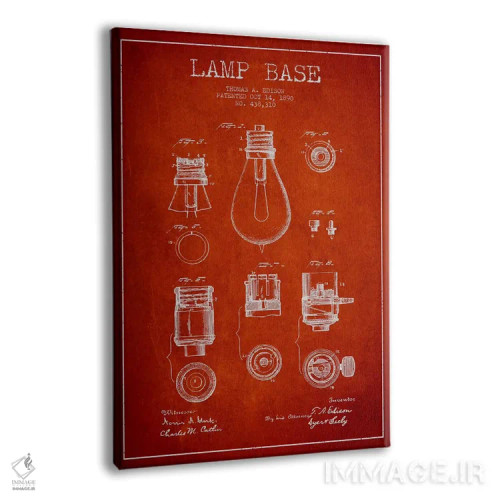 تابلو نقشهٔ اختراع پایه لامپ (قرمز) اثر پیکسل کهنه (استودیو/نام هنری) - نمای پرسپکتیو محصول