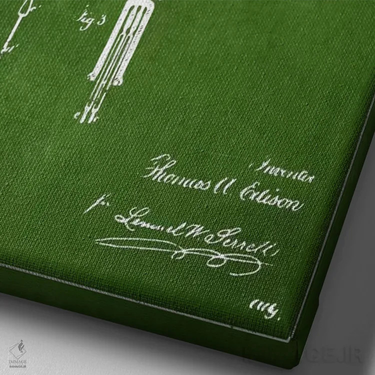 تابلو نقشهٔ اختراع چراغ برقی (سبز) اثر پیکسل کهنه (استودیو/نام هنری) - نمای نزدیک بافت بوم