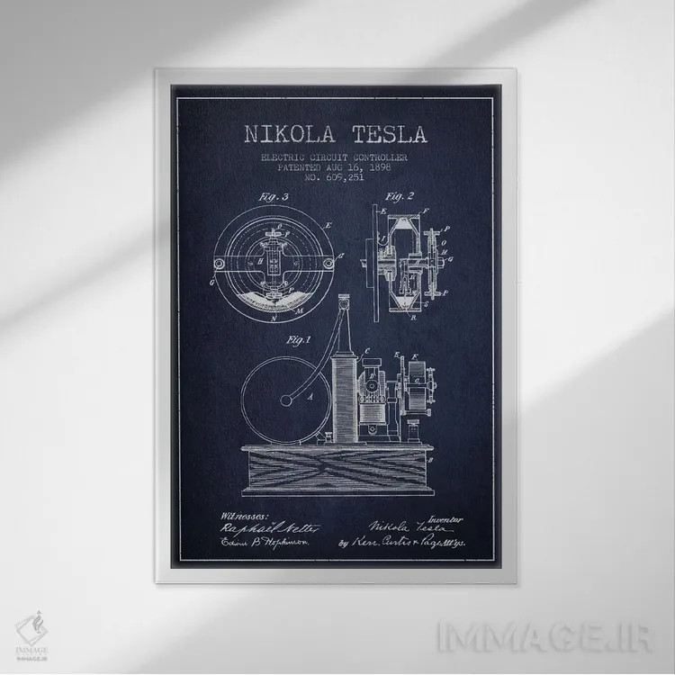 تابلو نقشهٔ اختراع مدار الکتریکی (سرمهای) اثر پیکسل کهنه (استودیو/نام هنری) - نمای قابدار سفید