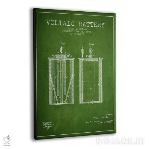 تابلو نقشهٔ اختراع باتری ولتایی (سبز) اثر پیکسل کهنه (استودیو/نام هنری) - نمای پرسپکتیو محصول