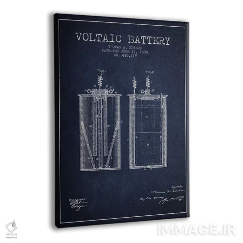 تابلو نقشهٔ اختراع باتری ولتایی (سرمهای) اثر پیکسل کهنه (استودیو/نام هنری) - نمای پرسپکتیو محصول