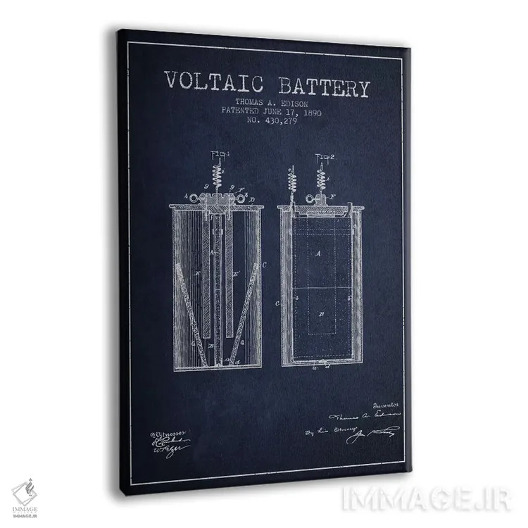 تابلو نقشهٔ اختراع باتری ولتایی (سرمهای) اثر پیکسل کهنه (استودیو/نام هنری) - نمای پرسپکتیو محصول