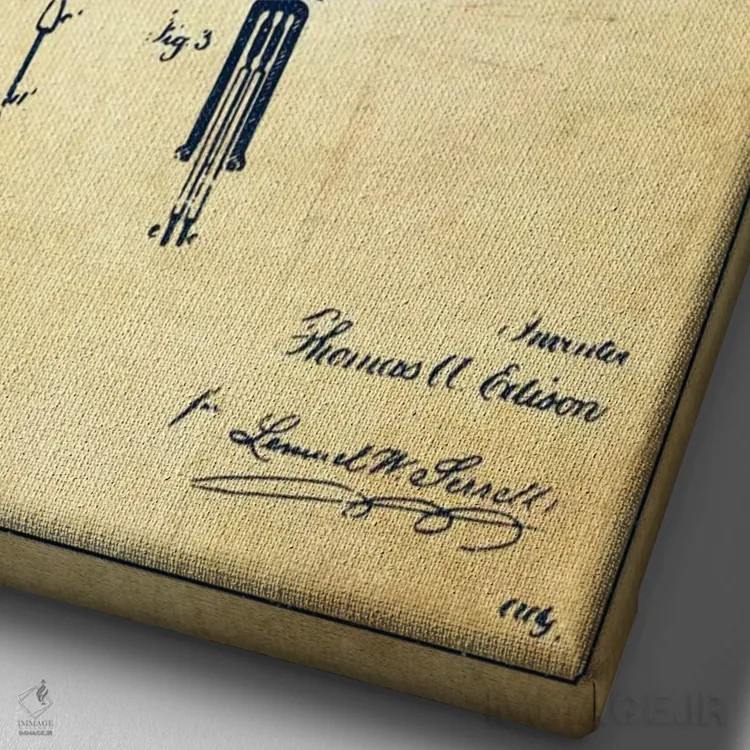 تابلو نقشهٔ اختراع چراغ برقی (قدیمی) اثر پیکسل کهنه (استودیو/نام هنری) - نمای نزدیک بافت بوم