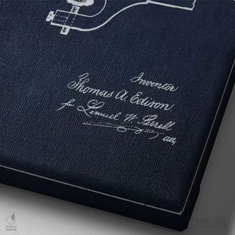 تابلو نقشهٔ اختراع چراغهای برقی (سرمهای) اثر پیکسل کهنه (استودیو/نام هنری) - نمای نزدیک بافت بوم