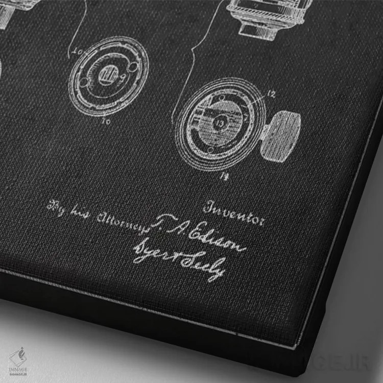 تابلو نقشهٔ اختراع پایه لامپ (ذغالی) اثر پیکسل کهنه (استودیو/نام هنری) - نمای نزدیک بافت بوم