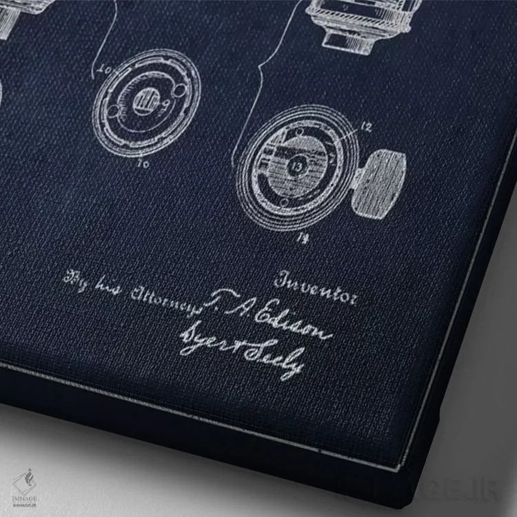 تابلو نقشهٔ اختراع پایه لامپ (سرمهای) اثر پیکسل کهنه (استودیو/نام هنری) - نمای نزدیک بافت بوم