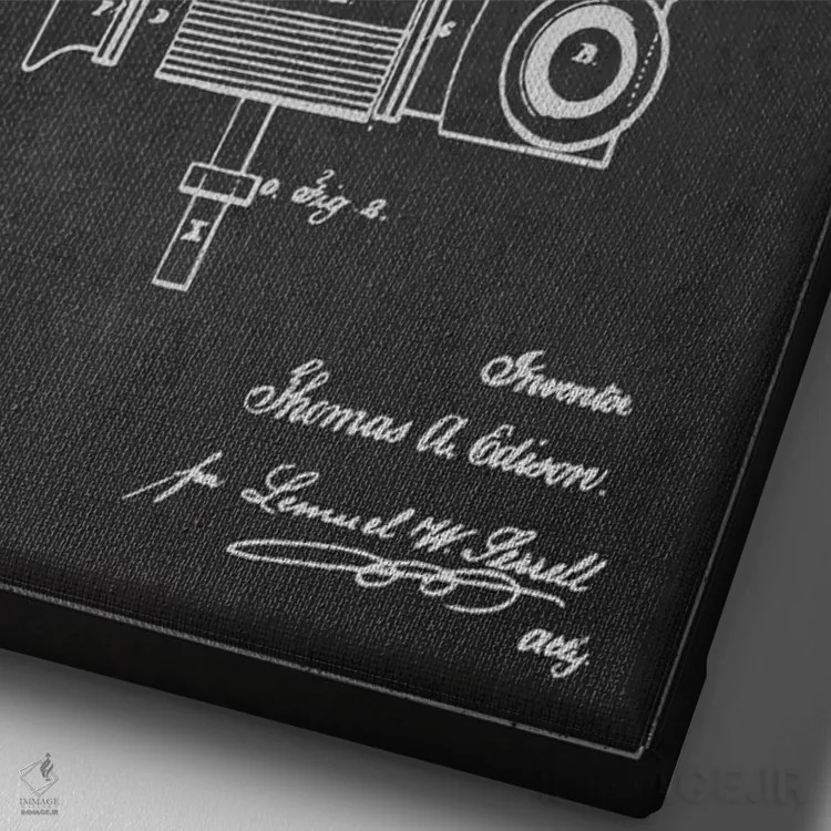 تابلو نقشهٔ اختراع گرامافون (ذغالی) اثر پیکسل کهنه (استودیو/نام هنری) - نمای نزدیک بافت بوم