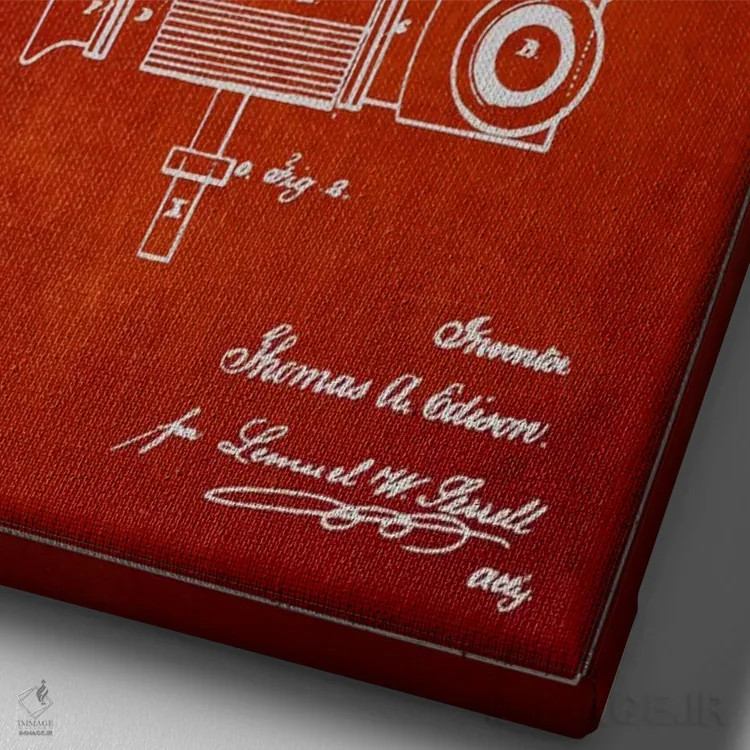 تابلو نقشهٔ اختراع گرامافون (قرمز) اثر پیکسل کهنه (استودیو/نام هنری) - نمای نزدیک بافت بوم