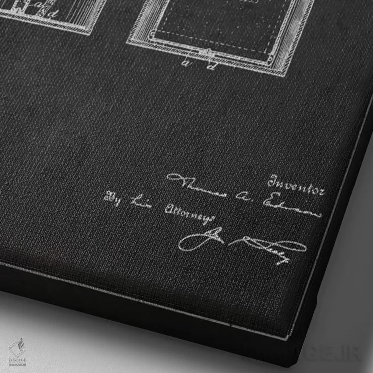 تابلو نقشهٔ اختراع باتری ولتایی (ذغالی) اثر پیکسل کهنه (استودیو/نام هنری) - نمای نزدیک بافت بوم