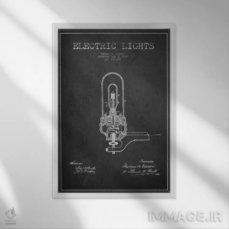 تابلو نقشهٔ اختراع چراغهای برقی (ذغالی) اثر پیکسل کهنه (استودیو/نام هنری) - نمای قابدار سفید