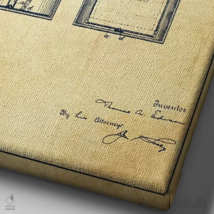 تابلو نقشهٔ اختراع باتری ولتایی (قدیمی) اثر پیکسل کهنه (استودیو/نام هنری) - نمای نزدیک بافت بوم