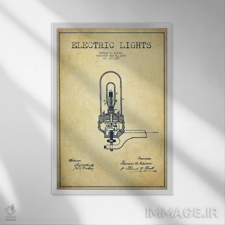 تابلو نقشهٔ اختراع چراغهای برقی (قدیمی) اثر پیکسل کهنه (استودیو/نام هنری) - نمای قابدار سفید