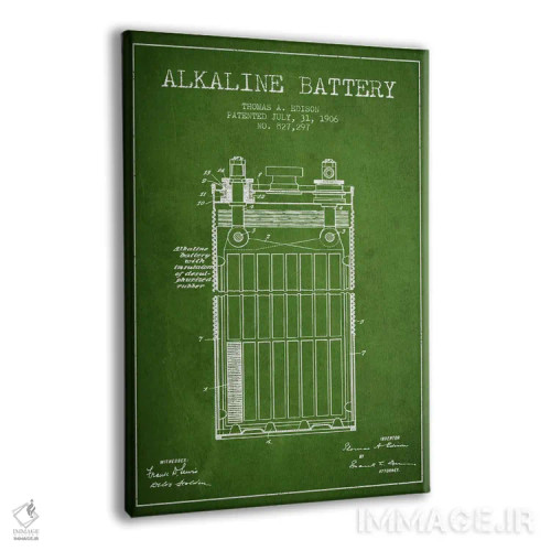 تابلو نقشهٔ اختراع باتری قلیایی (سبز) اثر پیکسل کهنه (استودیو/نام هنری) - نمای پرسپکتیو محصول