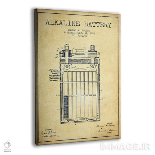 تابلو نقشهٔ اختراع باتری قلیایی (قدیمی) اثر پیکسل کهنه (استودیو/نام هنری) - نمای پرسپکتیو محصول