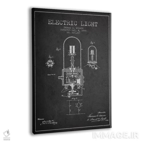 تابلو نقشهٔ اختراع چراغ الکتریکی (ذغالی) اثر پیکسل کهنه (استودیو/نام هنری) - نمای پرسپکتیو محصول