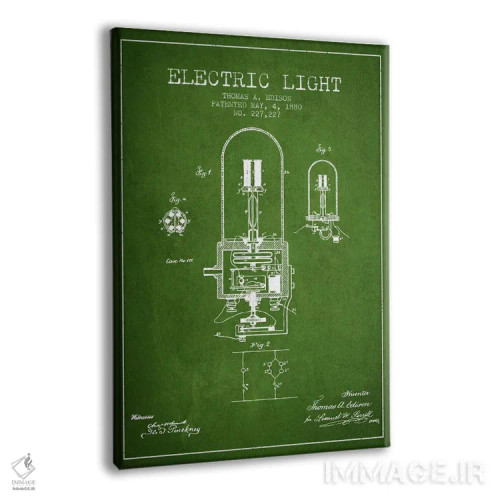 تابلو نقشهٔ اختراع چراغ الکتریکی (سبز) اثر پیکسل کهنه (استودیو/نام هنری) - نمای پرسپکتیو محصول
