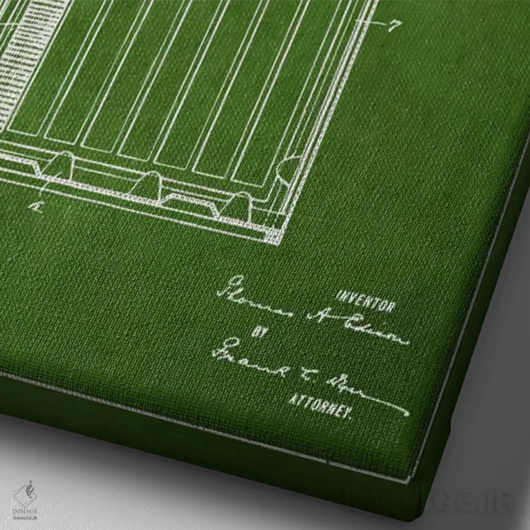 تابلو نقشهٔ اختراع باتری قلیایی (سبز) اثر پیکسل کهنه (استودیو/نام هنری) - نمای نزدیک بافت بوم