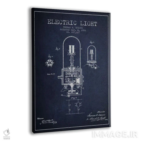 تابلو نقشهٔ اختراع چراغ الکتریکی (سرمهای) اثر پیکسل کهنه (استودیو/نام هنری) - نمای پرسپکتیو محصول