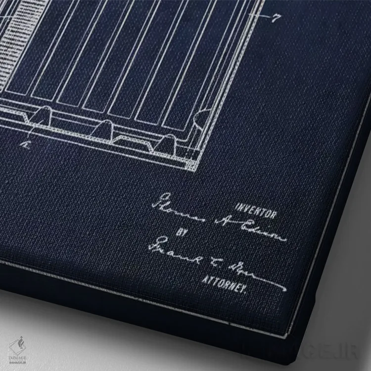 تابلو نقشهٔ اختراع باتری قلیایی (سرمهای) اثر پیکسل کهنه (استودیو/نام هنری) - نمای نزدیک بافت بوم