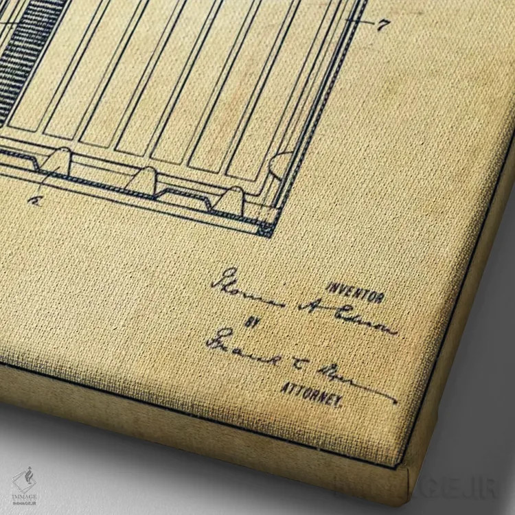 تابلو نقشهٔ اختراع باتری قلیایی (قدیمی) اثر پیکسل کهنه (استودیو/نام هنری) - نمای نزدیک بافت بوم