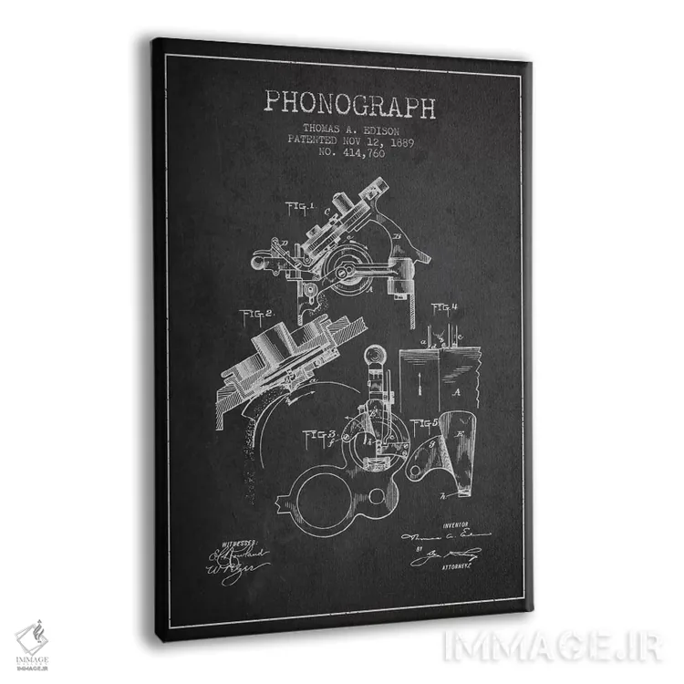 تابلو نقشهٔ اختراع فونوگراف (ذغالی) اثر پیکسل کهنه (استودیو/نام هنری) - نمای پرسپکتیو محصول