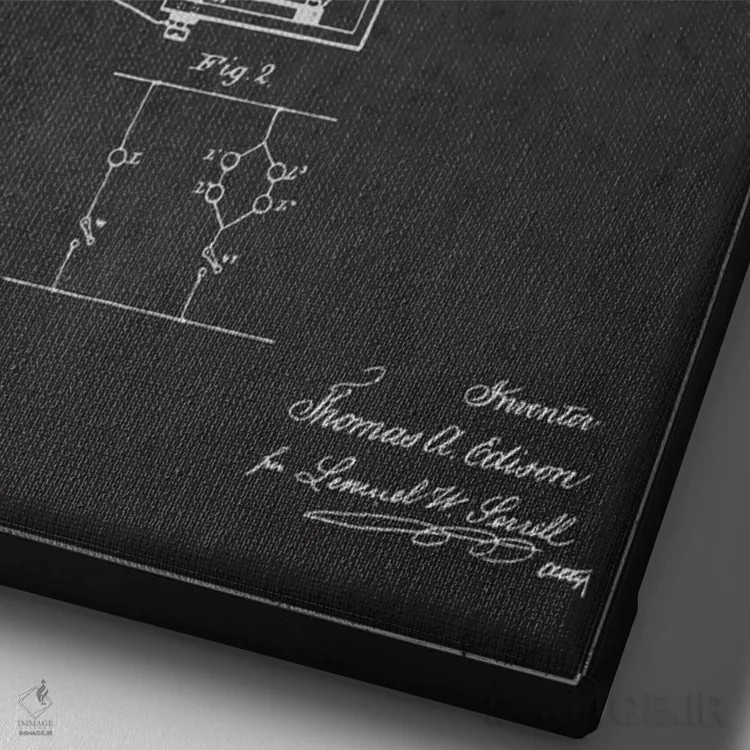 تابلو نقشهٔ اختراع چراغ الکتریکی (ذغالی) اثر پیکسل کهنه (استودیو/نام هنری) - نمای نزدیک بافت بوم