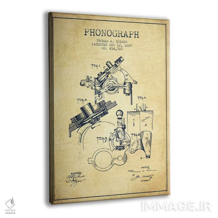 تابلو نقشهٔ اختراع فونوگراف (قدیمی) اثر پیکسل کهنه (استودیو/نام هنری) - نمای پرسپکتیو محصول