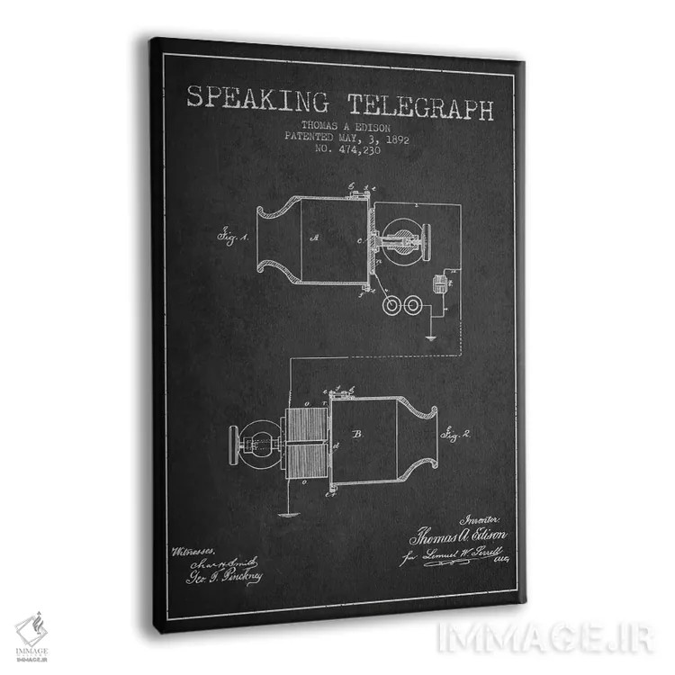 تابلو نقشهٔ اختراع تلفن سخنگو (ذغالی) اثر پیکسل کهنه (استودیو/نام هنری) - نمای پرسپکتیو محصول