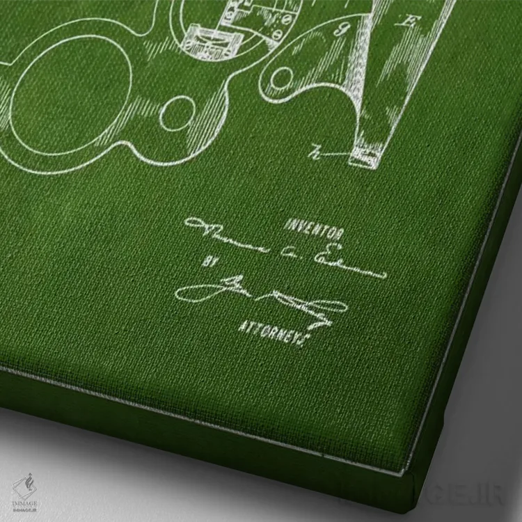 تابلو نقشهٔ اختراع فونوگراف (سبز) اثر پیکسل کهنه (استودیو/نام هنری) - نمای نزدیک بافت بوم