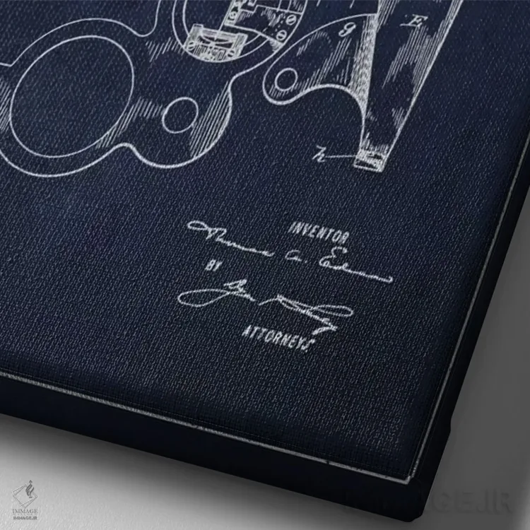 تابلو نقشهٔ اختراع فونوگراف (سرمهای) اثر پیکسل کهنه (استودیو/نام هنری) - نمای نزدیک بافت بوم