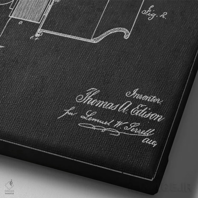 تابلو نقشهٔ اختراع تلفن سخنگو (ذغالی) اثر پیکسل کهنه (استودیو/نام هنری) - نمای نزدیک بافت بوم