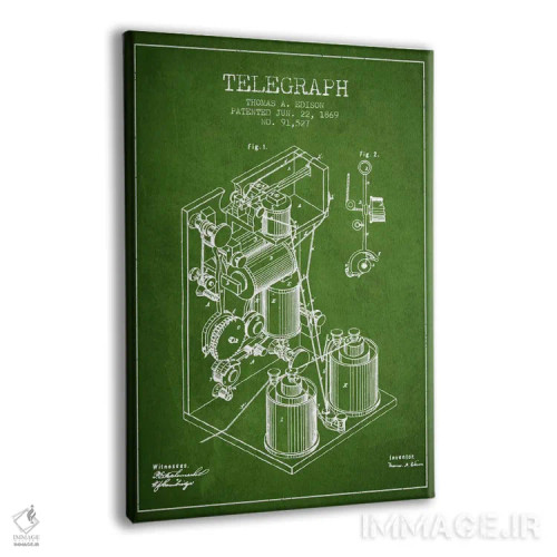 تابلو طرح ثبت اختراع تلگراف (سبز) اثر پیکسل کهنه (استودیو/نام هنری) - نمای پرسپکتیو محصول