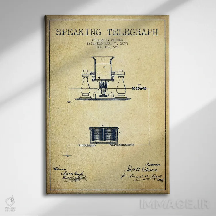 تابلو طرح ثبت اختراع تلفن سخنگو (قدیمی) اثر پیکسل کهنه (استودیو/نام هنری) - نمای روبهرو روی دیوار