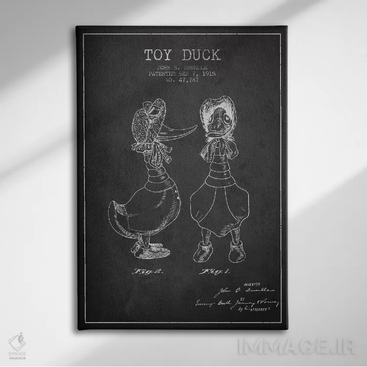 تابلو طرح ثبت اختراع اردک ماده (تیره) اثر پیکسل کهنه (استودیو/نام هنری) - نمای روبهرو روی دیوار