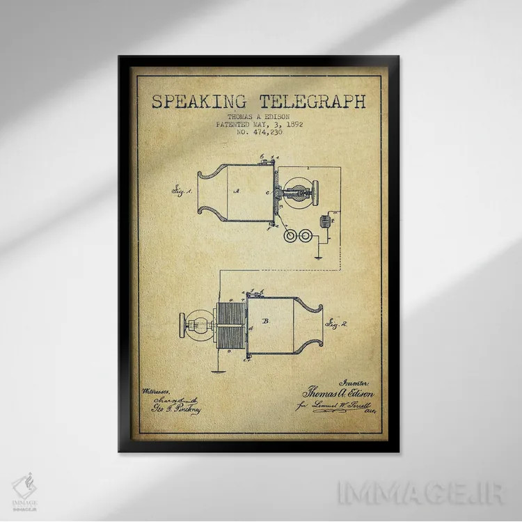 تابلو طرح ثبت اختراع تلفن سخنگو (قدیمی) اثر پیکسل کهنه (استودیو/نام هنری) - نمای قابدار مشکی