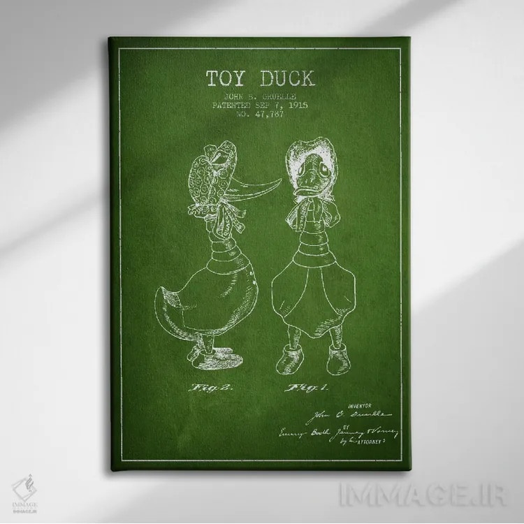 تابلو طرح ثبت اختراع اردک ماده (سبز) اثر پیکسل کهنه (استودیو/نام هنری) - نمای روبهرو روی دیوار