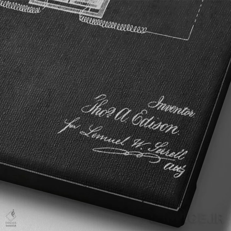 تابلو طرح ثبت اختراع تلفن سخنگو (طرح ذغالی) اثر پیکسل کهنه (استودیو/نام هنری) - نمای نزدیک بافت بوم