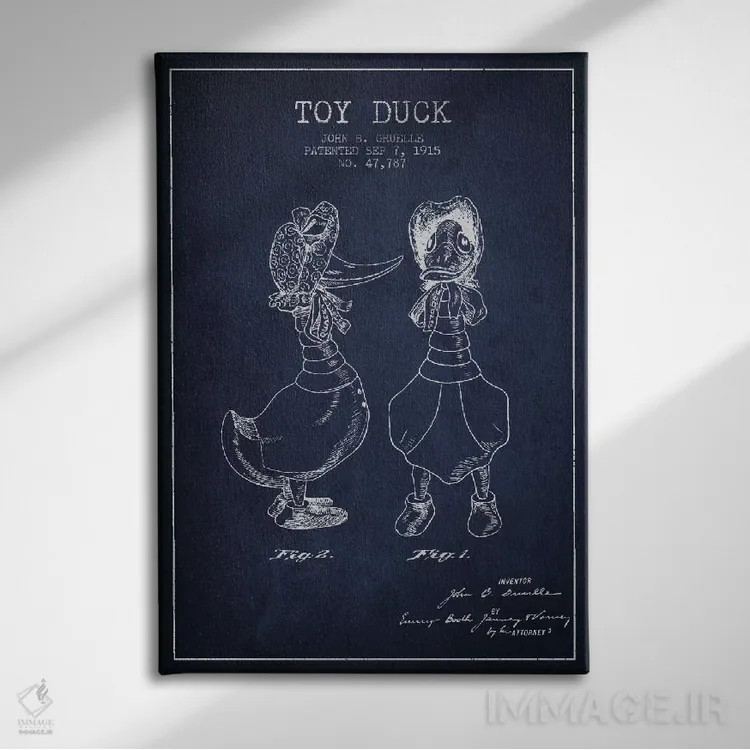 تابلو طرح ثبت اختراع اردک ماده (آبی نیروی دریایی) اثر پیکسل کهنه (استودیو/نام هنری) - نمای روبهرو روی دیوار