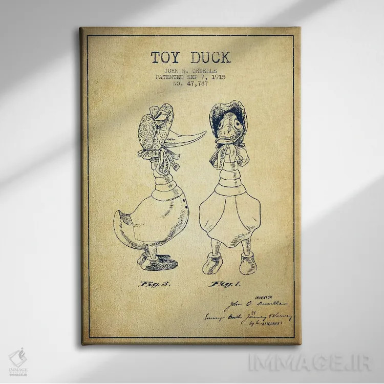 تابلو طرح ثبت اختراع اردک ماده (قدیمی) اثر پیکسل کهنه (استودیو/نام هنری) - نمای روبهرو روی دیوار