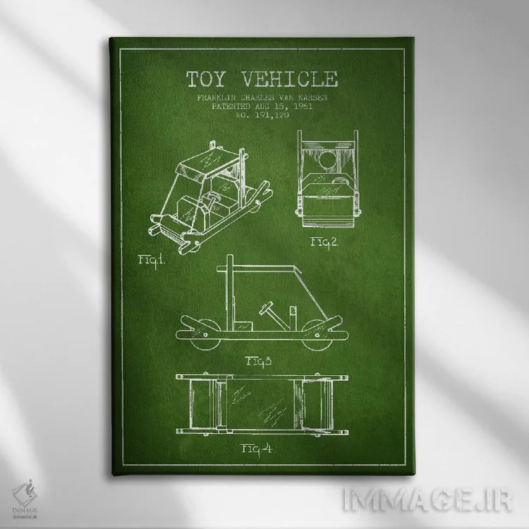تابلو طرح ثبت اختراع فلینستون (سبز) اثر پیکسل کهنه (استودیو/نام هنری) - نمای روبهرو روی دیوار