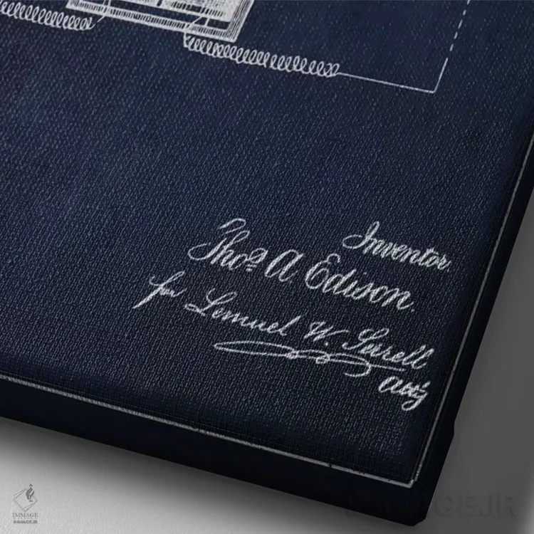 تابلو طرح ثبت اختراع تلفن سخنگو ۲ (آبی نیروی دریایی) اثر پیکسل کهنه (استودیو/نام هنری) - نمای نزدیک بافت بوم